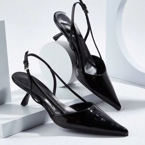 Black Women's Slingback Kitten Heels